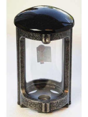 Aluminium-coloured bronze lantern with stone lid 0740.AL.black granite
