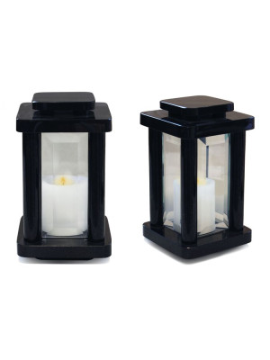 Polished stone lantern in black granite with faceted glass (333)